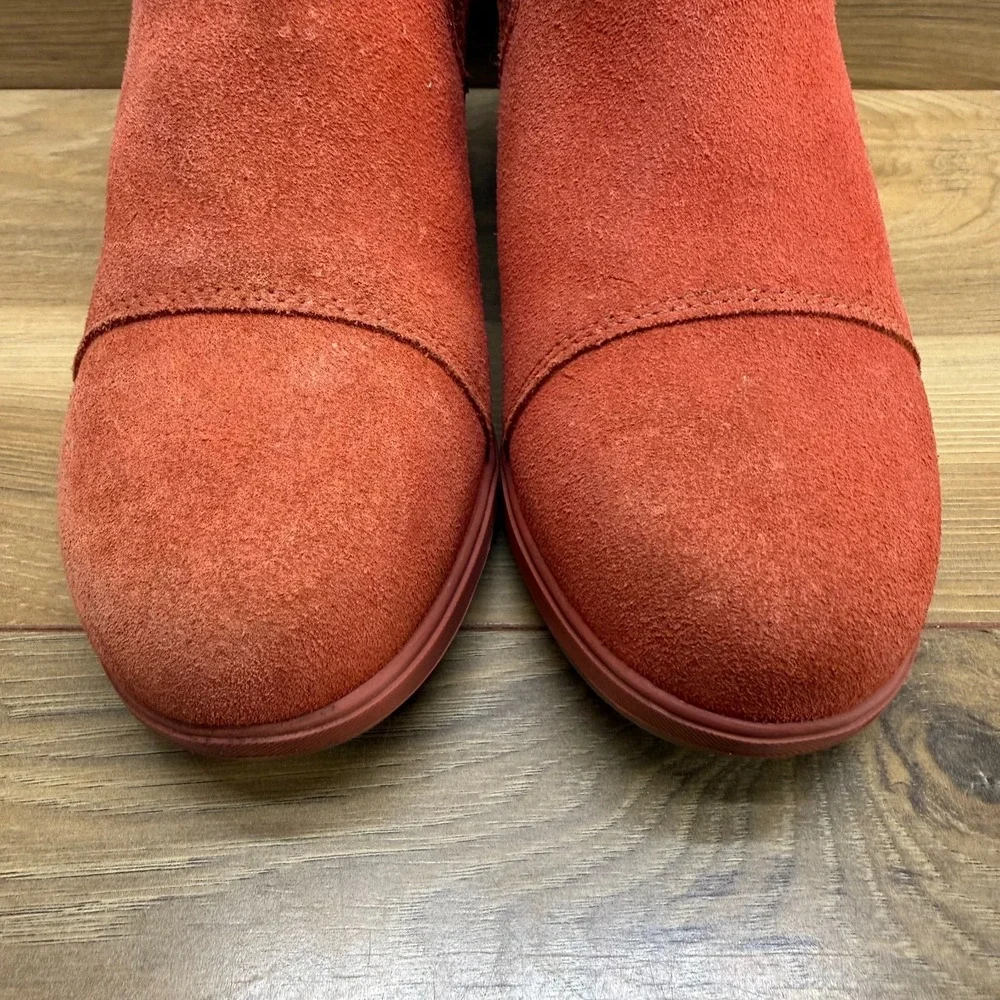 Sorel Evie Ankle Wedge Boots Womens 6 Warp Red‎ Suede Slip On